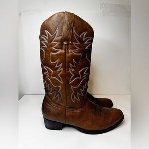 Western Embroidered Cowboy Boots with Pointed Toe Chunky Heels Sz 47